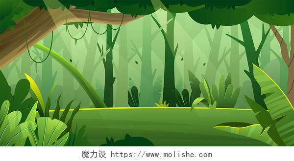 绿色小清新树林丛林草丛深林森林展板背景